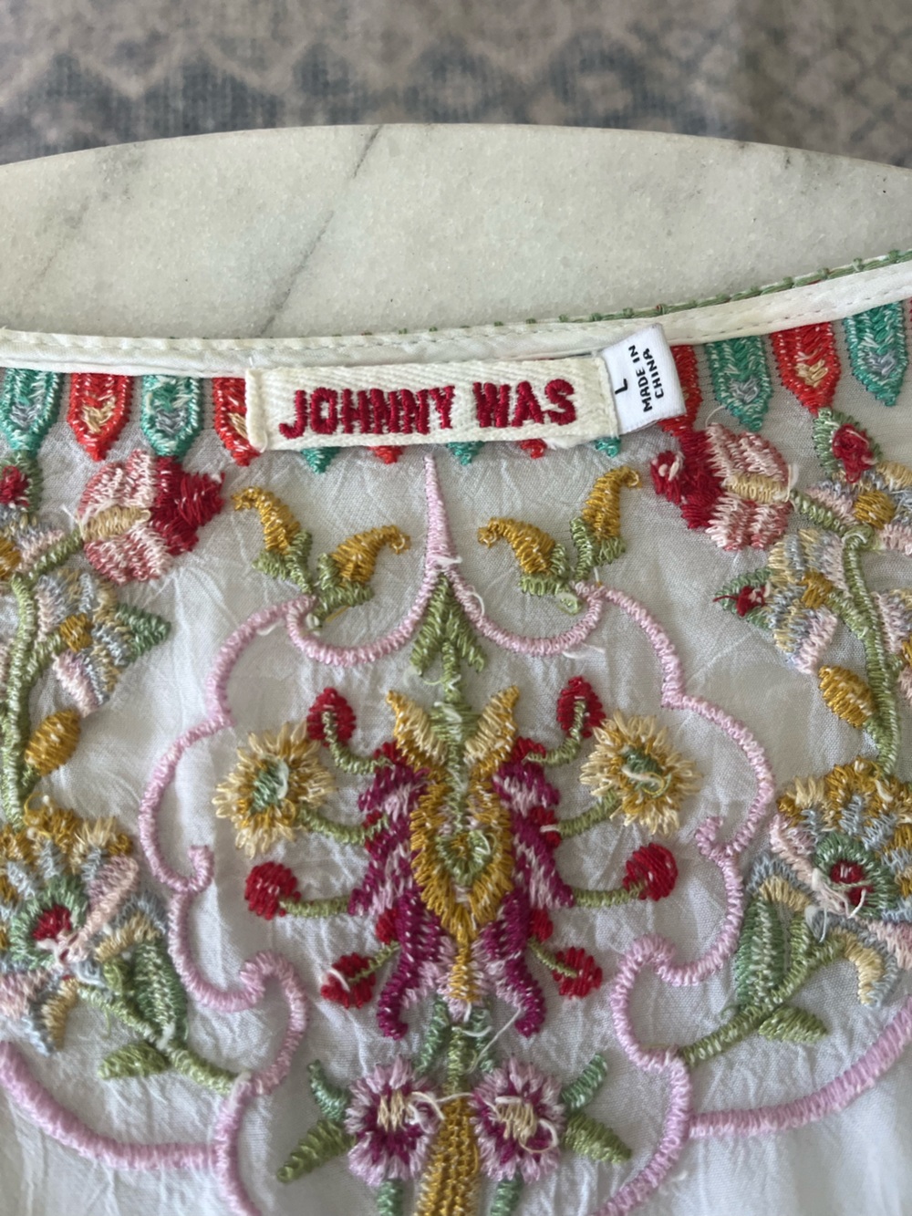 Johnny Was White sandra, Floral Multicolor Embroidered Tunic Sz L , shear white - Picture 7 of 11